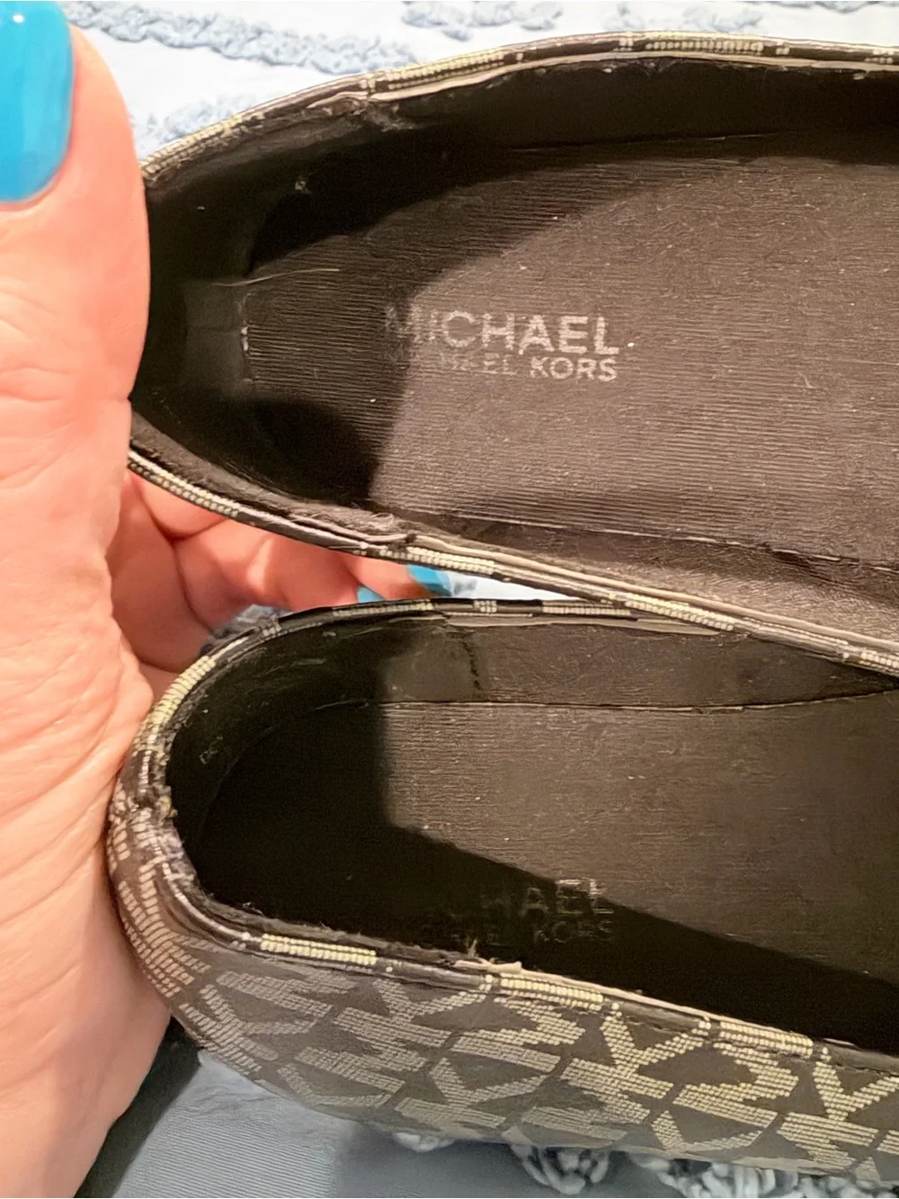 Michael Kors Black Logo Ballet Flats with Silver Lock Accent
